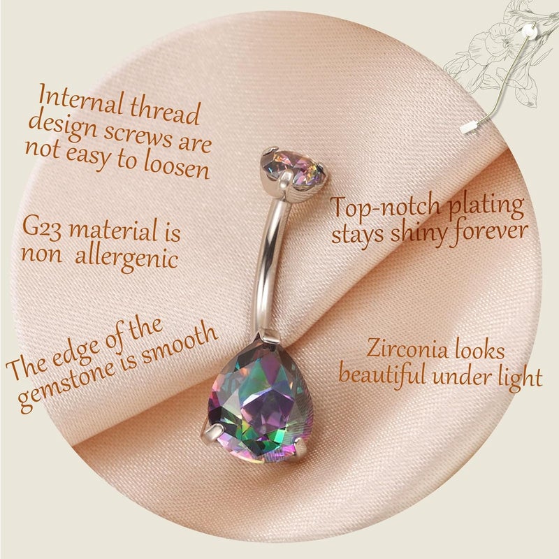 AROWRO Store Gold Belly Button Ring G23 Titanium Hypoallergenic 14G belly ring for Women Men Teardrop Navel Piercing Jewelry 10mm Barbell With Cubic Zircon - Image 2